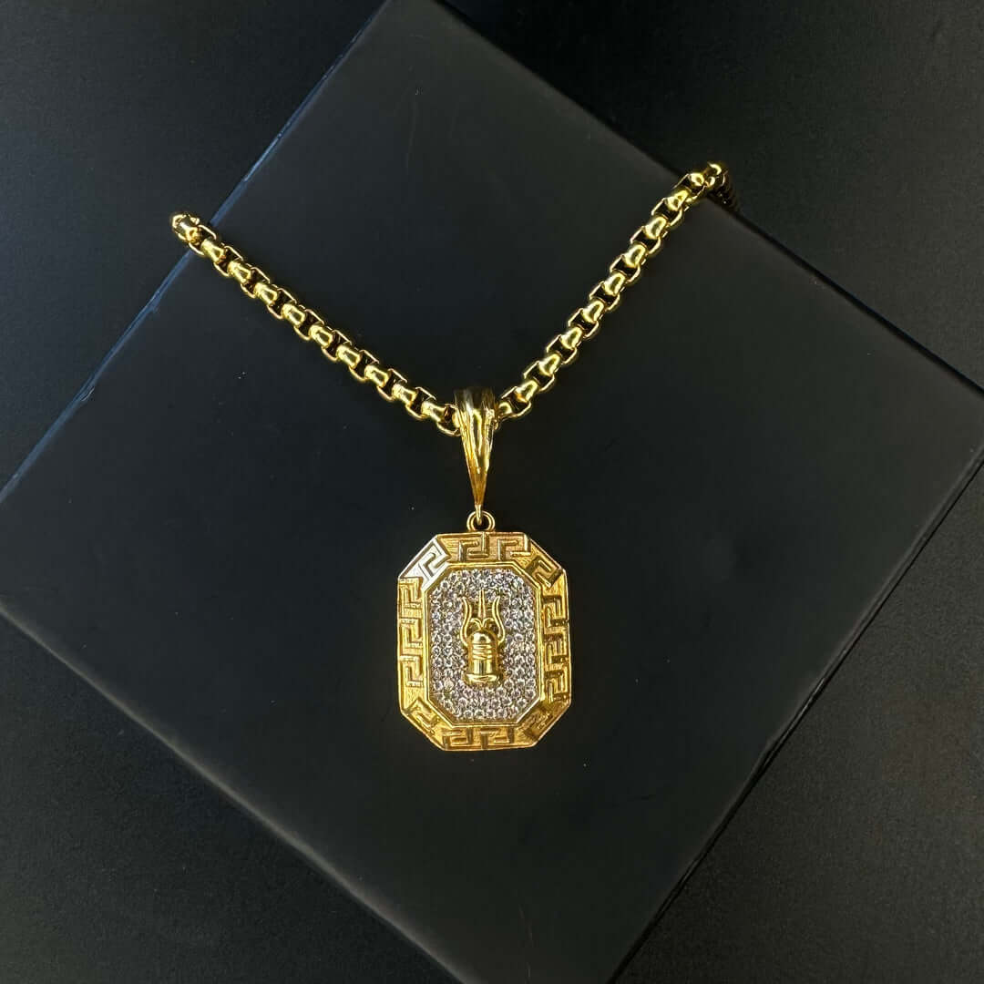 Diamond Shivling Om Pendant and chain with Gold dual plating