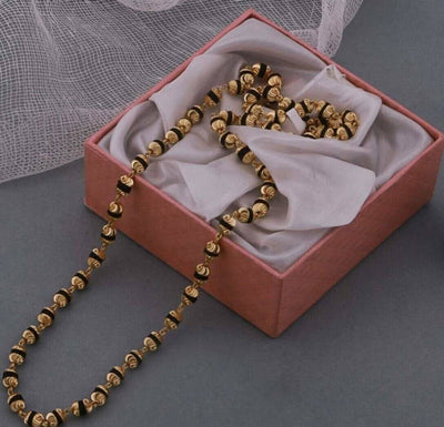 Rudraksha Capping gold Mala With Black Beeds